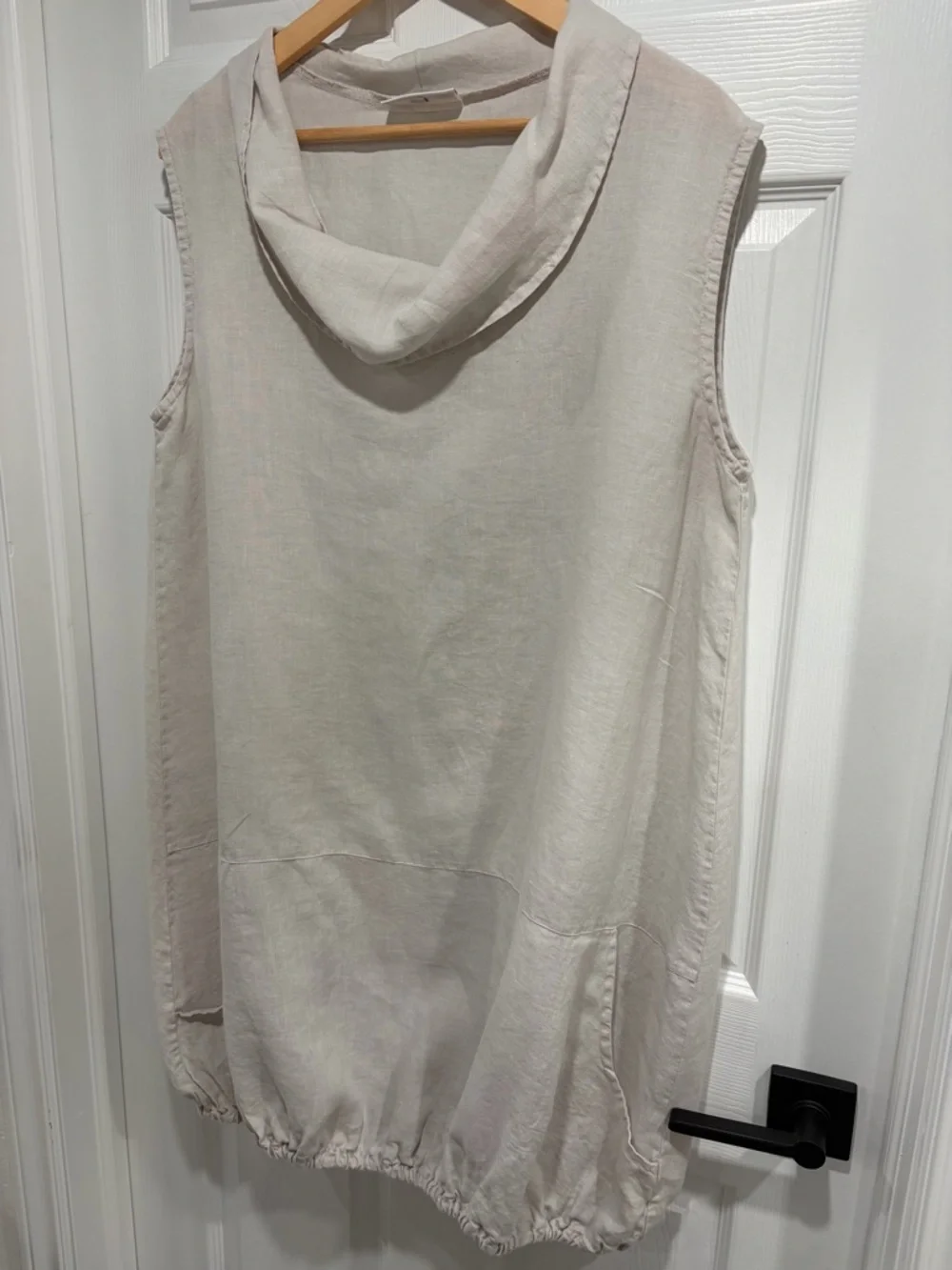 bryn Walker Sleeveless Cowl Neck Dress in Light Beige 100% Linen - Picture 5 of 9